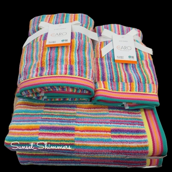 8pc Caro Home Rainbow Striped Multicolored Bath Hand Washcloth Summer Towel Set - Picture 1 of 7
